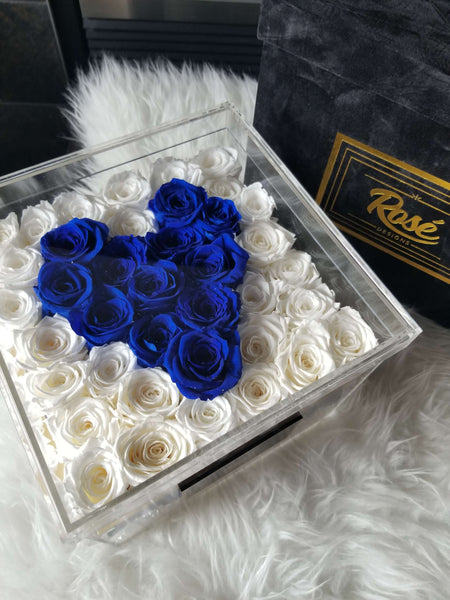 Rosé Designs Three Layer Rose Box with White & Navy Blue Roses