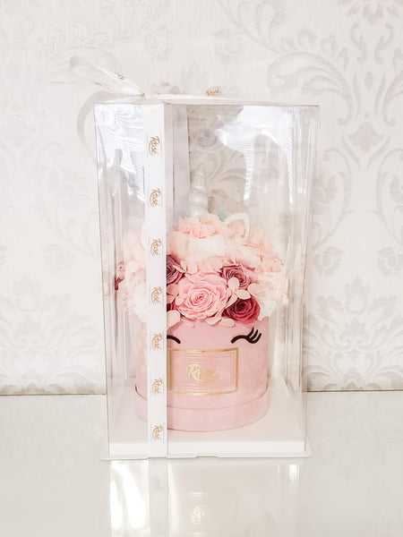 Pink White Unicorn Bouquet in Clear Gift Box
