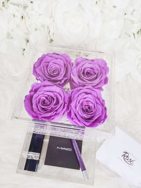 4 Purples Eternal Roses in acrylic jewelry box