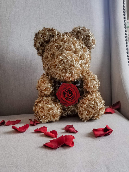 Gold Sitting Rose Bear With Red Rose Petals