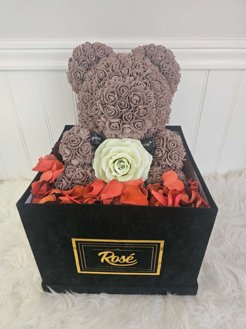 Teddy Rosé Bear in a Black Velvet Box