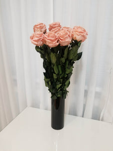 1 Dozen Long stem pink roses in black acrylic vase