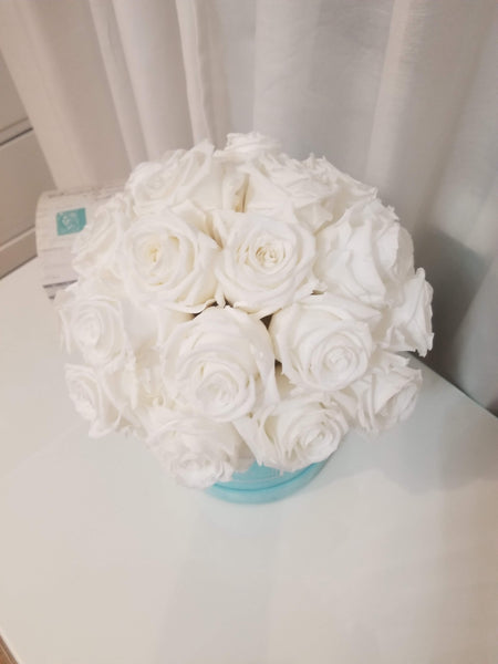 Rosé Designs Blue Velvet Bouquet with White Roses