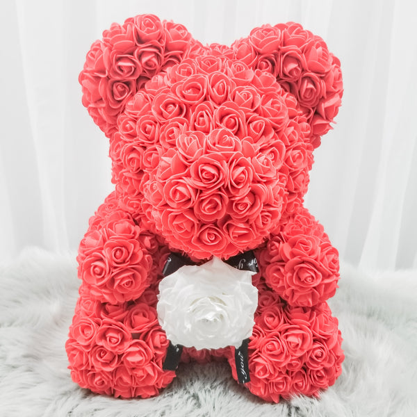 Red Sitting Red Bear with Extra-Large Ecuadorian Rose