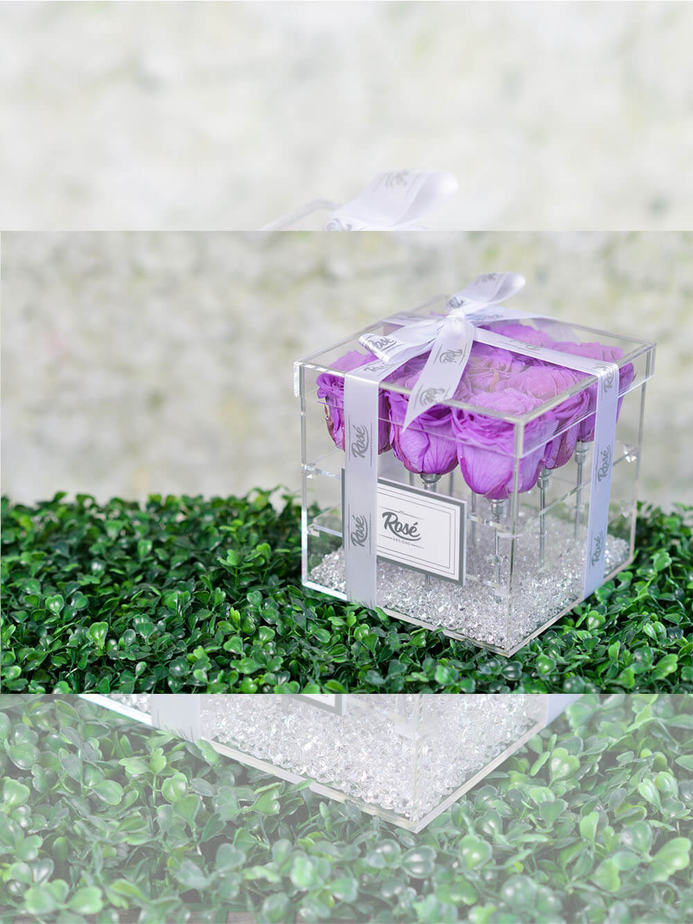 9 Purples Eternal Roses clear acrylic flower box