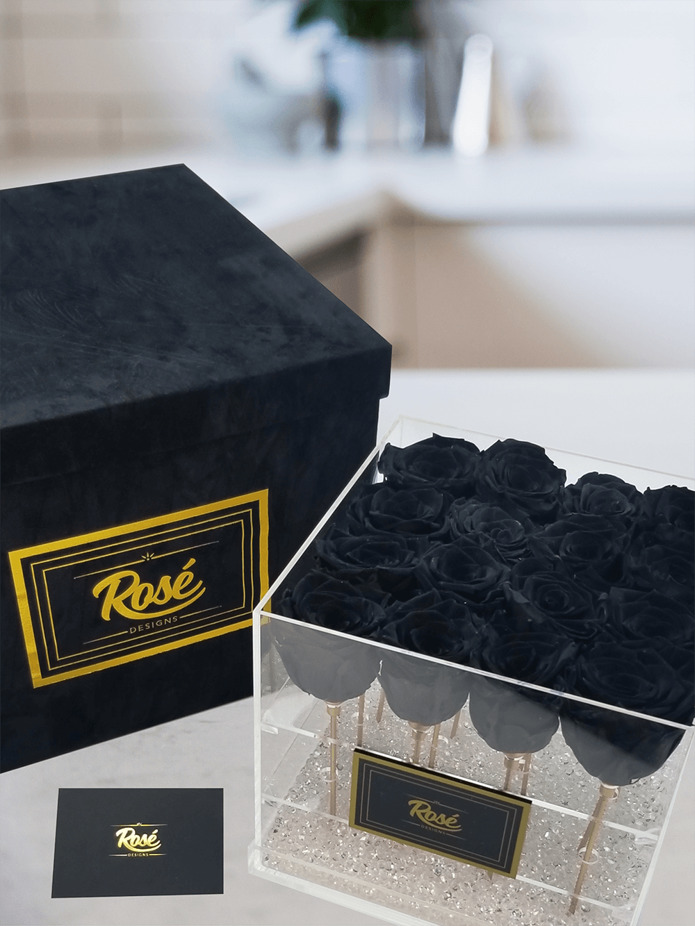 Black Eternal Roses in Acrylic & Velvet Box