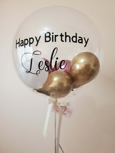 Happy Birthday Clear Helium Balloon with small pink gold and white balloons