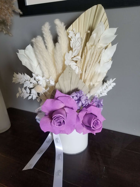Rosé Designs Boho Chic Medium Bouquet with 2 purple roses