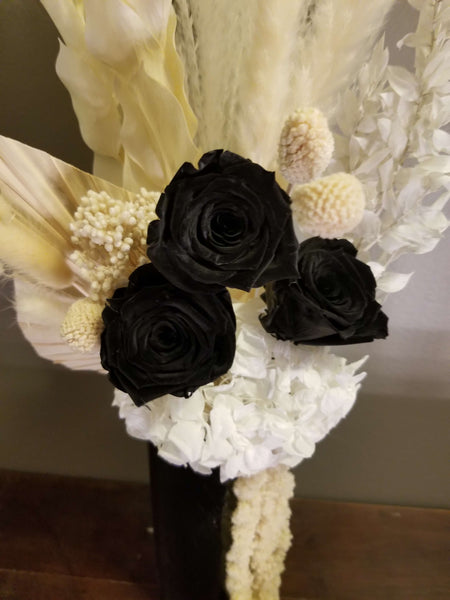 Rosé Designs Boho Chic Tall Bouquet with 3 Black roses