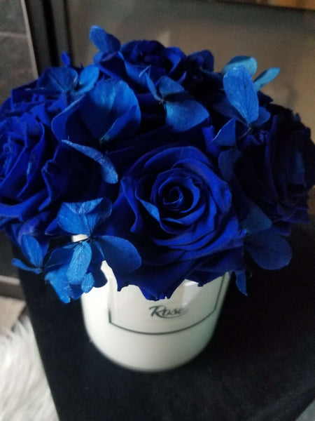 Navy Blue Rose Bouquet in White Acrylic Vase