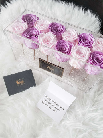 12 eternal Purple Pink Roses Acrylic Flower Box