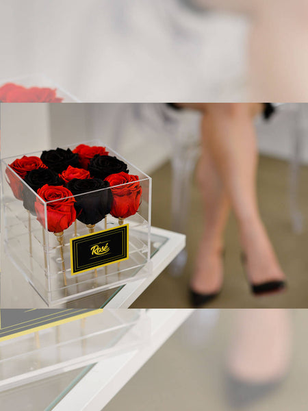 9 Red Black Eternal Roses Acrylic Flower Box