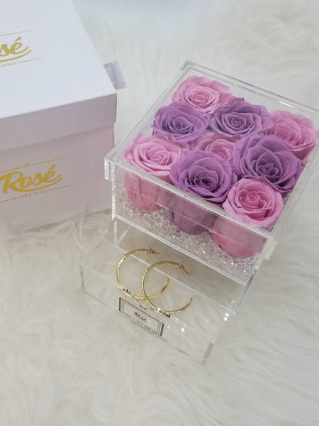 9 Purple Pink Eternal Roses Jewelry Box Gift 