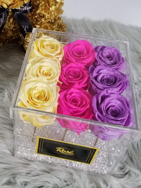 Ombre Pattern Preserved Roses Clear Acrylic Flower Box