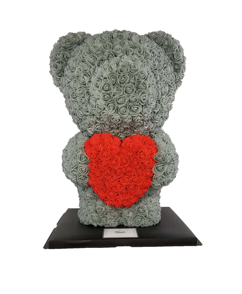 Grey Standing Rose Bear with Red Heart