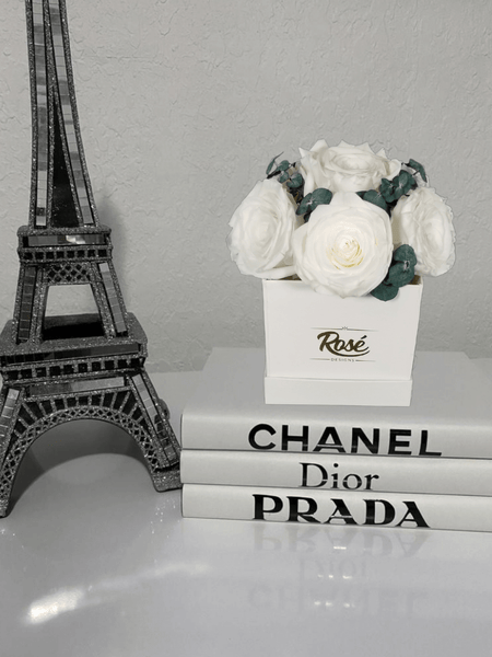 Fashion books décor with white eternal roses
