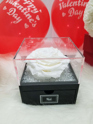 Black acrylic keepsake box with forever white rose